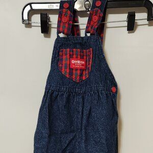 Vintage OshKosh Denim & Apple Plaid Jumper Girl 2T - Made in USA